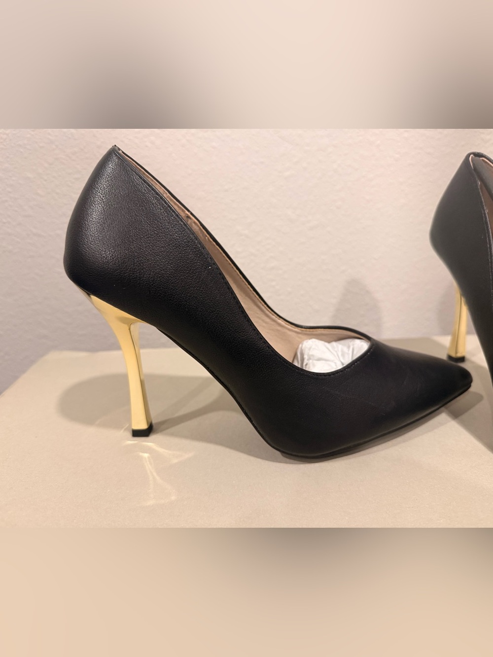 French Connection Black Pumps with Gold Stiletto Heel Size 9